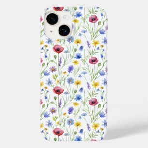 Coque Pour iPhone 14 Fleur sauvage aquarelle bleue rouge