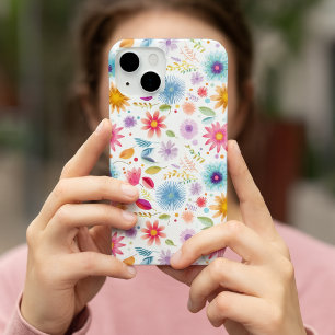 Coque Pour iPhone 14 Fleur sauvage boho bleu violet rose