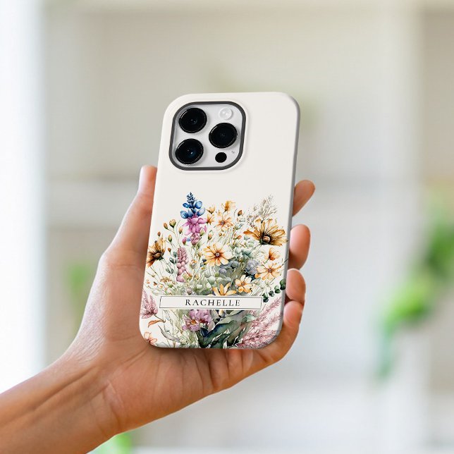 Coques Case-Mate iPhone Fleur sauvage de monogramme floral personnalisé (Créateur téléchargé)