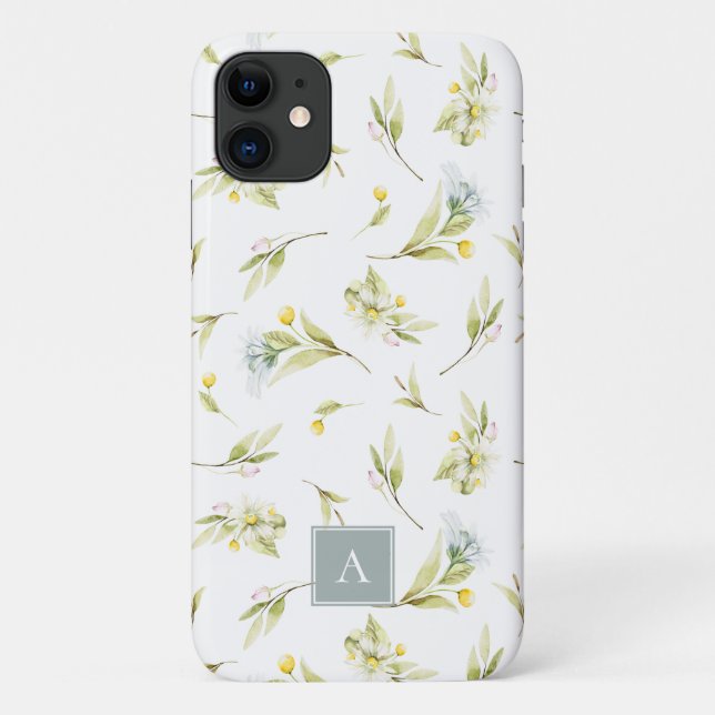 Coques Case-Mate iPhone Fleur sauvage d'été Aquarelle Motif Monogramme (Dos)