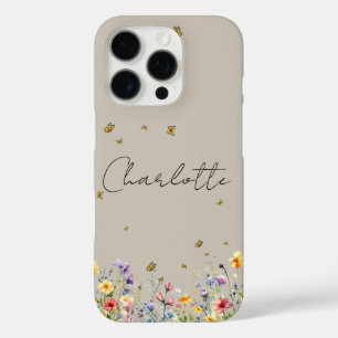 Coques iPhone 16 Pro Fleur sauvage et papillon à l'aquarelle colorée