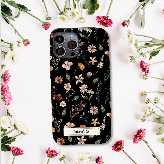 Coques Case-Mate iPhone Fleur sauvage floral noir personnalisé (Créateur téléchargé)