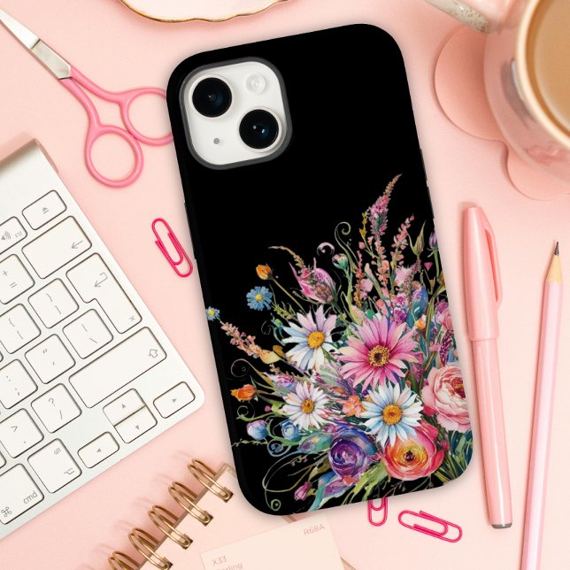 Coques Case-Mate iPhone Fleur sauvage noir mignon (Créateur téléchargé)