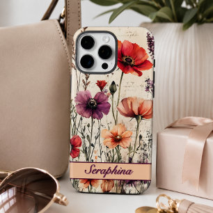 Coques iPhone 16 Pro Max Fleur sauvage personnalisée avec des coquelicots r