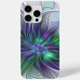 Coque iPhone 15 Pro Max Fleur vert violet Art Abstrait moderne Fractal