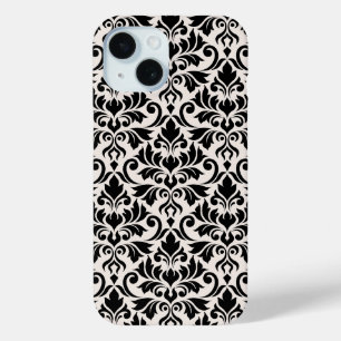 Coque Pour iPhone 15 Fleurir Damas Grand Motif Noir sur Crème