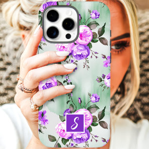 Coques iPhone 16 Pro Max Fleurs à monogramme violet et lavande