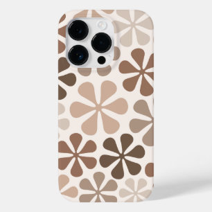 Coque Pour iPhone 14 Pro Fleurs Abstraites (B) Crème Brown de Taupe