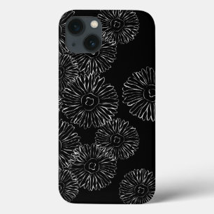 iPhone 13 Coque Fleurs abstraites de printemps noir et blanc