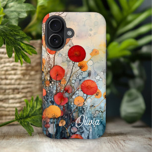 Coques iPhone 16 Fleurs Abstraites modernes Nom personnalisé