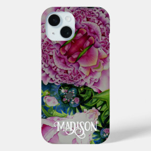 Coque Pour iPhone 15 fleurs Abstraites psychédéliques roses