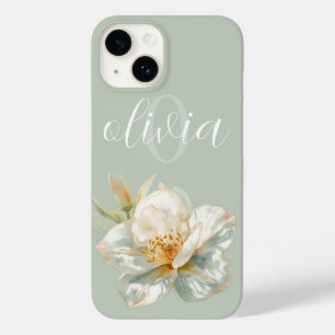 Coque Pour iPhone 14 Fleurs Aquarelle Bleu Poussiéreux