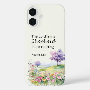 Coques iPhone 16 Fleurs aquarelles dans un champ Psaume 23