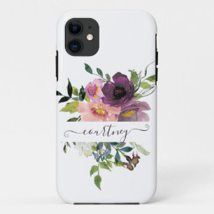 Case-Mate iPhone Case Fleurs aquarelles personnalisées rose et violet