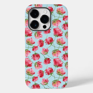 Coque Pour iPhone 14 Pro Fleurs Aquarelles Rouge Écarlate et Points Ronds J