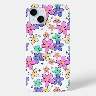 Coque iPhone 15 Mini fleurs arc-en-ciel colorées lumineuses abeilles bo