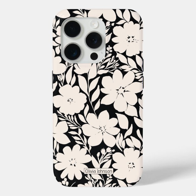Coques Case-Mate iPhone Fleurs beiges modernes Botanique noire (Verso)