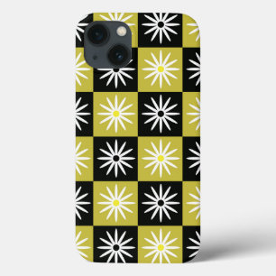 Case-Mate iPhone Case Fleurs blanches à carreaux sur des carrés jaunes e