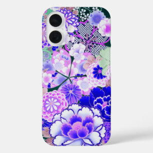Coques iPhone 16 FLEURS BLANCHES BLEUES PIONNIÈRES, Floral japonais