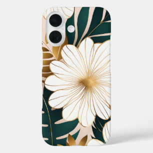 Coques iPhone 16 Fleurs blanches élégantes avec feuillage vert et o