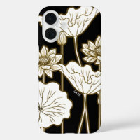 Fleurs blanches géantes en noir avec kaki Trim