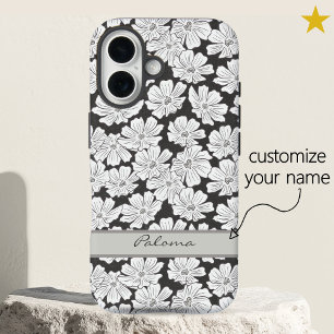 Coques iPhone 16 Fleurs blanches rustiques dessin nom personnalisé 