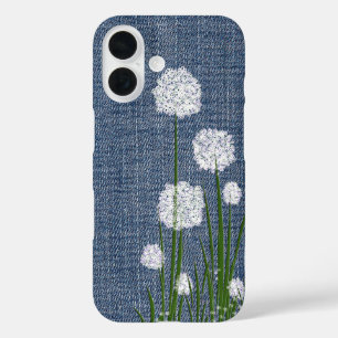 Coques iPhone 16 Fleurs blanches sur Denim