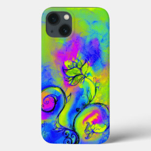 iPhone 13 Case FLEURS BLANCHES, Tourbillon Floral Jaune Vert Viol