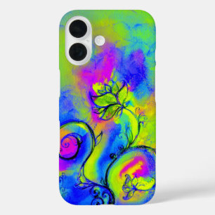 Coques iPhone 16 FLEURS BLANCHES, Tourbillon Floral Jaune Vert Viol