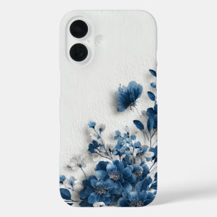 Coques iPhone 16 Fleurs Bleu Foncé 