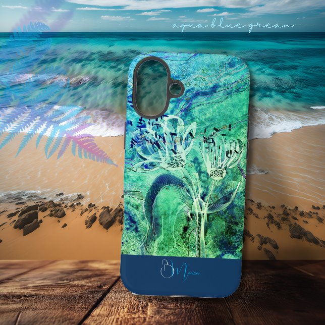 Coques Case-Mate iPhone Fleurs bleu vert Ombre Aqua (Modern Ombre Aqua Green Blue Flowers Case-Mate iPhone Case  beach cover
)