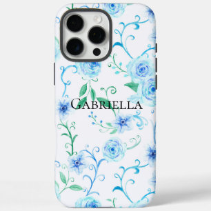 Coques iPhone 16 Pro Max Fleurs bleues blanches