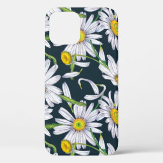Case-Mate iPhone Case Fleurs chamomiles : Aquarelle bleu foncé.