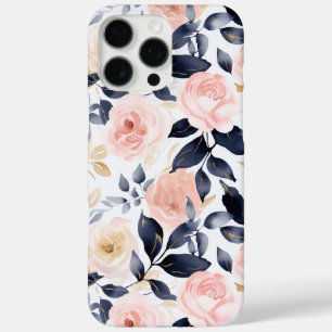 Coques iPhone 16 Pro Max Fleurs Chic Bleu Rose