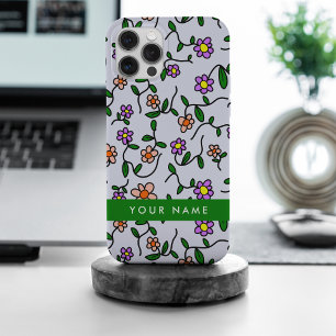 Coque iPhone 15 Pro Max Fleurs colorées, Arrière - plan Bleu, Vert