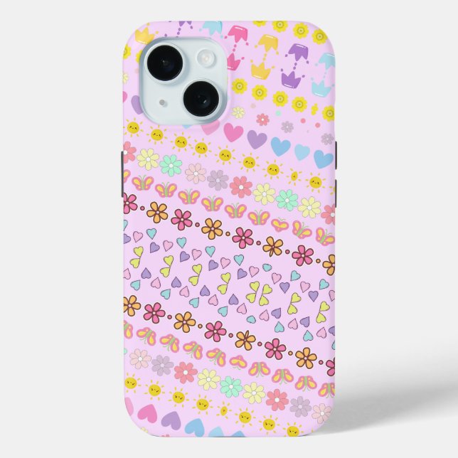 Coques Case-Mate iPhone Fleurs colorées Soleil & Coeurs Motif, Rose Floral (Verso)