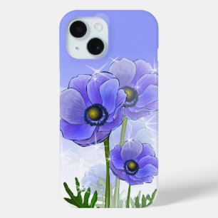 Coque Pour iPhone 15 Fleurs d'anémones bleues violettes