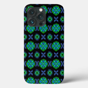 Coques Pour iPhone Fleurs dans artdeco retrolook vert et bleu
