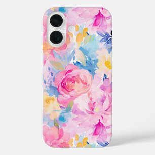 Coques iPhone 16 Fleurs d'aquarelle Abstraite rose et bleu