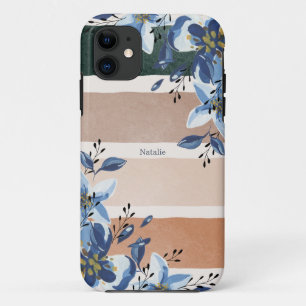 Case-Mate iPhone Case Fleurs d'aquarelle botanique personnalisées bleu