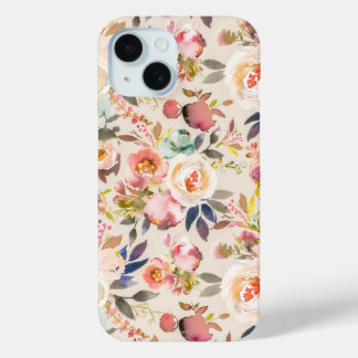 Coque Pour iPhone 15 Fleurs d'aquarelle couleur rouge ivoire moderne ru