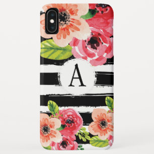 Case-Mate iPhone Case Fleurs d'aquarelle noir en rayures blanches monogr