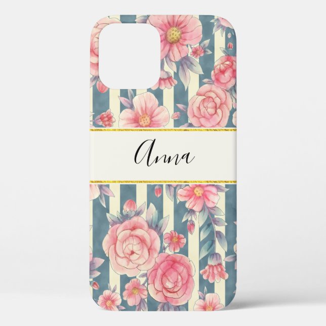 Coques Case-Mate iPhone Fleurs d'aquarelle rose sur bandes (Verso)
