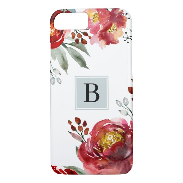 Coques Case-Mate iPhone Fleurs d'aquarelle rouge avec monogramme simple (Dos)