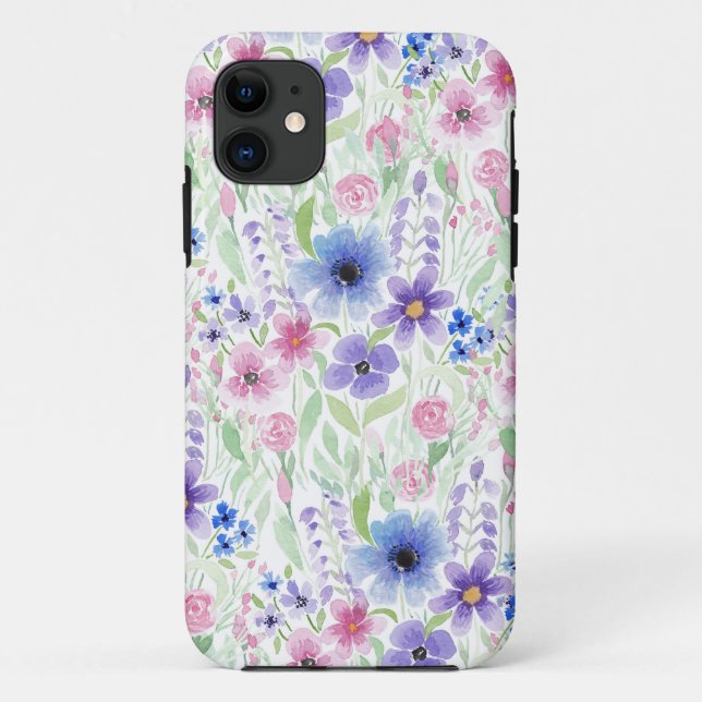 Coques Case-Mate iPhone Fleurs d'aquarelle violet rose du pays (Dos)