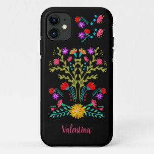 Case-Mate iPhone Case Fleurs d'art folklorique mexicain fiesta Noir pers