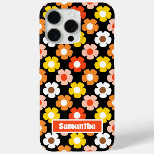 Coque iPhone 15 Pro Max Fleurs d'automne rétro Motif Noir