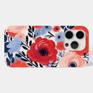 Coque iPhone 15 Pro Fleurs de aquarelle florale moderne colorée rouge