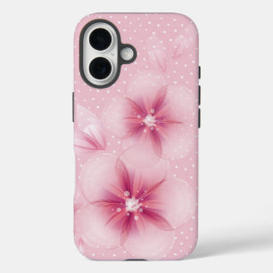 Coques iPhone 16 Fleurs de cerisiers roses à points