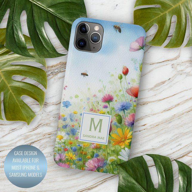 Coques Case-Mate iPhone Fleurs de champs de printemps colorées Floral Aqua (Créateur téléchargé)